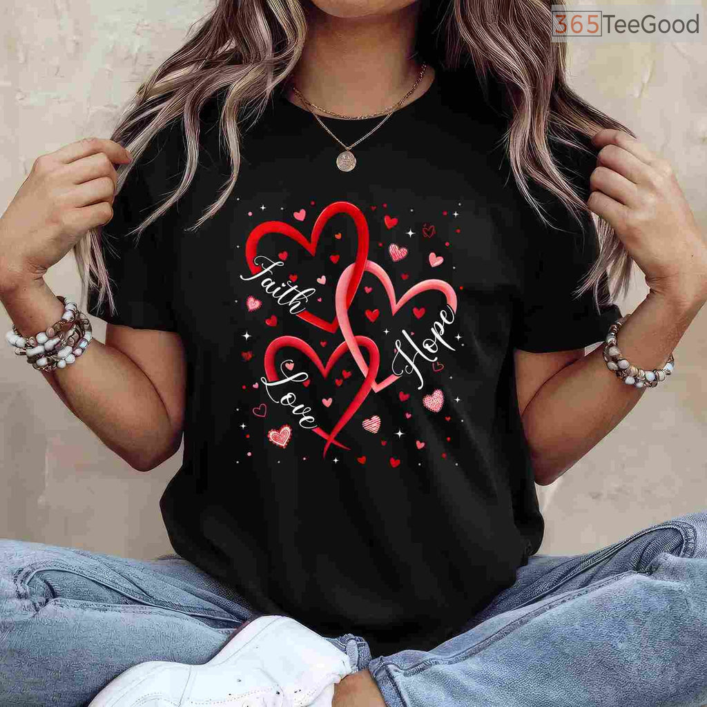 Christian Faith Hope Love Hearts T-Shirt, Religious Bible Verse Valentine Day Shirt for Believers