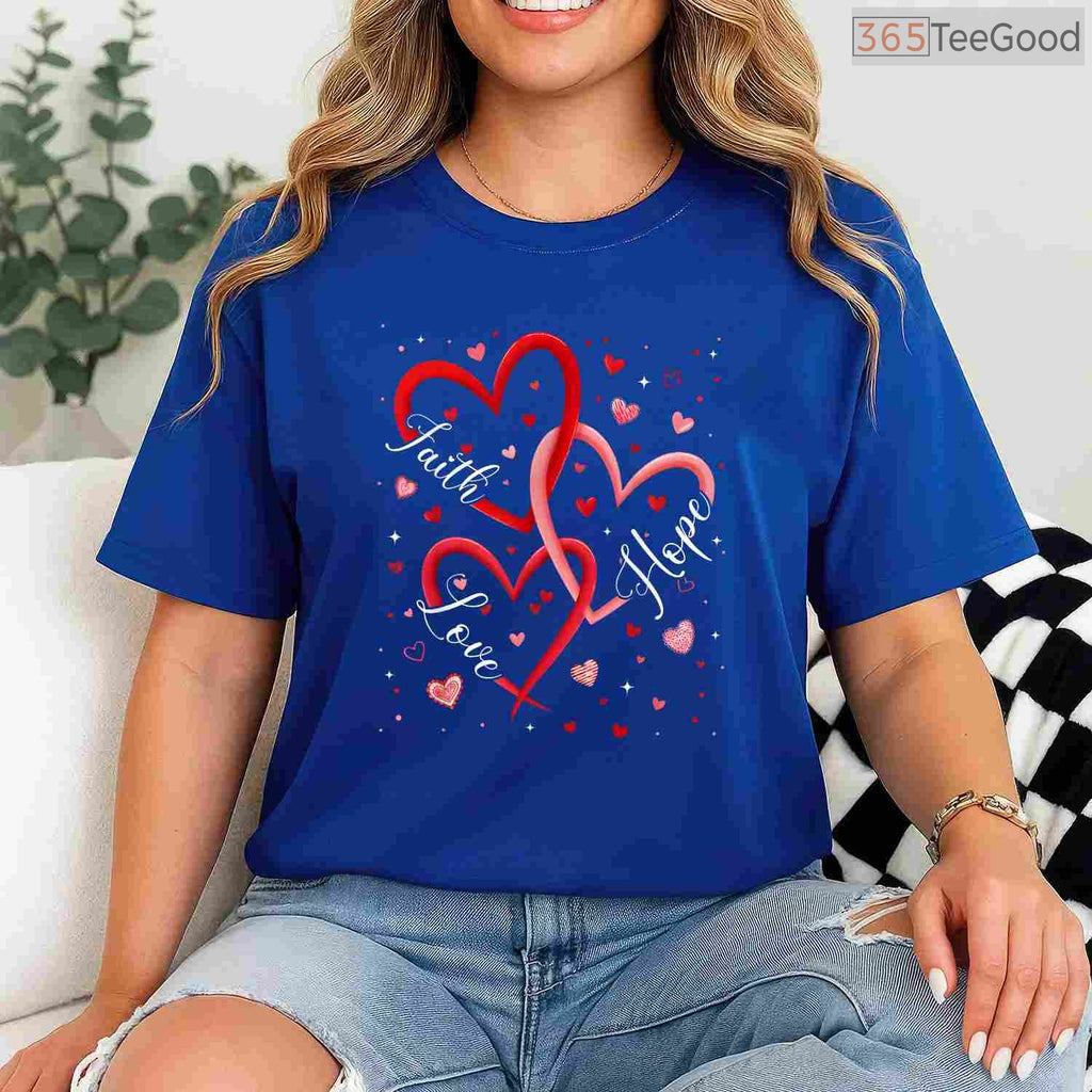 Christian Faith Hope Love Hearts T-Shirt, Religious Bible Verse Valentine Day Shirt for Believers