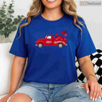 Classic Red Truck Happy Valentine's Day T-Shirt, Rustic Farmhouse Style Heart Shirt for Men Women
