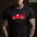 Classic Red Truck Happy Valentine's Day T-Shirt, Rustic Farmhouse Style Heart Shirt for Men Women