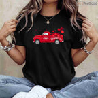 Classic Red Truck Happy Valentine's Day T-Shirt, Rustic Farmhouse Style Heart Shirt for Men Women