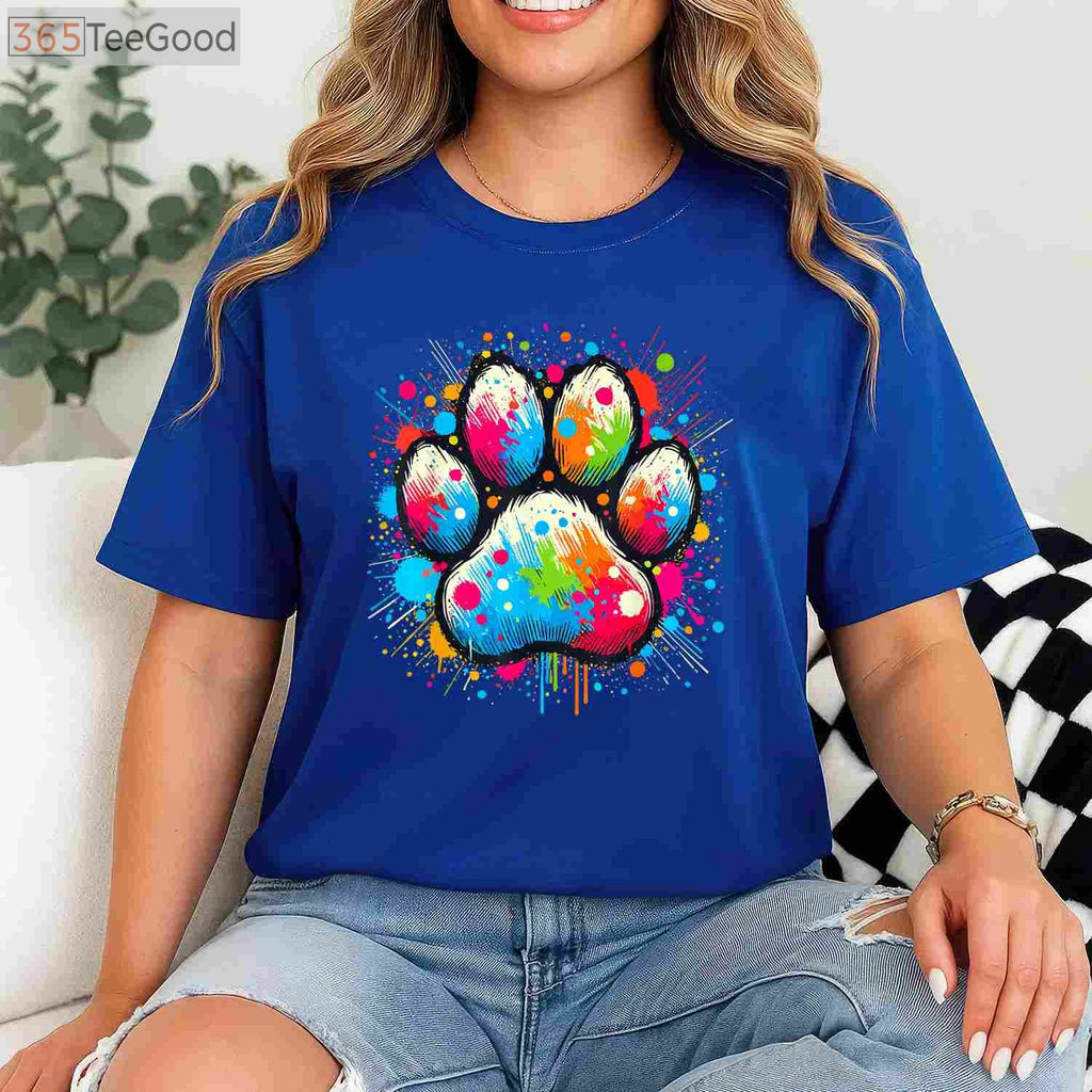 Colorful Paw Print Dog T-Shirt - Cute Animal Lover Shirt for Kids & Adults