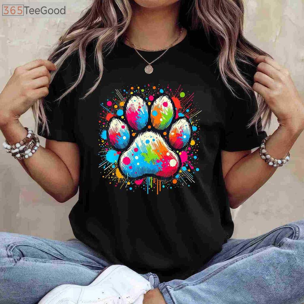 Colorful Paw Print Dog T-Shirt - Cute Animal Lover Shirt for Kids & Adults
