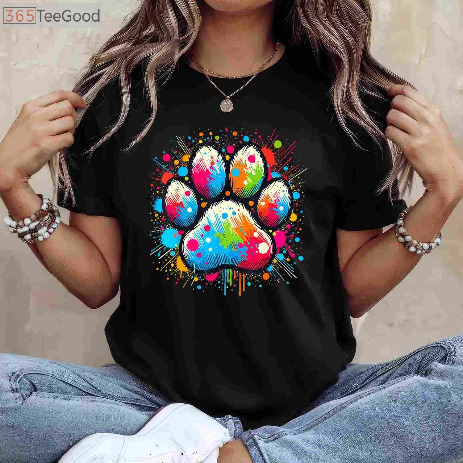 Colorful Paw Print Dog T-Shirt - Cute Animal Lover Shirt for Kids & Adults
