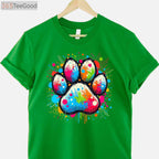 Colorful Paw Print Dog T-Shirt - Cute Animal Lover Shirt for Kids & Adults
