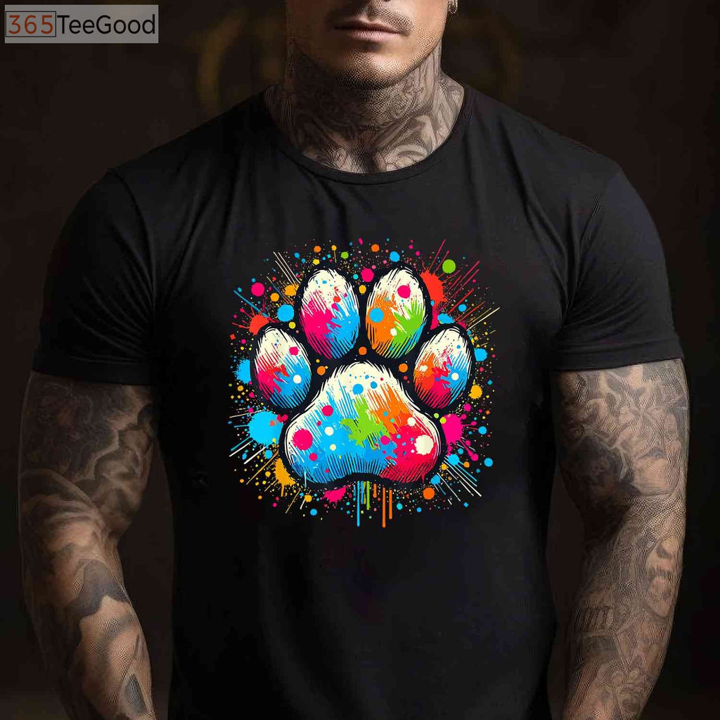 Colorful Paw Print Dog T-Shirt - Cute Animal Lover Shirt for Kids & Adults