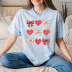 Coquette Aesthetic Valentine T-Shirt with Leopard Hearts & Bows, Trendy Girly Valentine Gift Tee