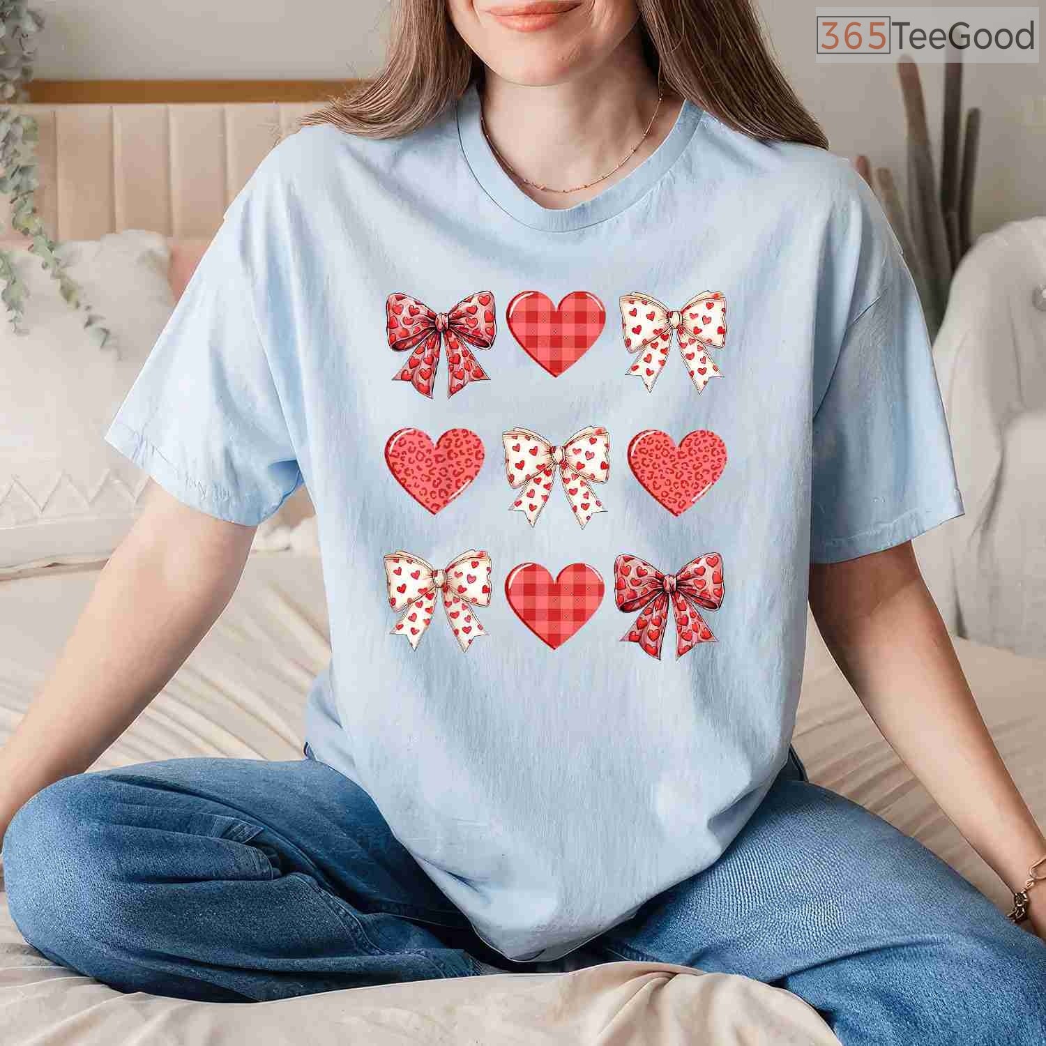 Coquette Aesthetic Valentine T-Shirt with Leopard Hearts & Bows, Trendy Girly Valentine Gift Tee