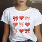 Coquette Aesthetic Valentine T-Shirt with Leopard Hearts & Bows, Trendy Girly Valentine Gift Tee