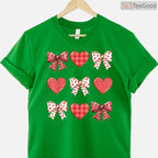 Coquette Aesthetic Valentine T-Shirt with Leopard Hearts & Bows, Trendy Girly Valentine Gift Tee