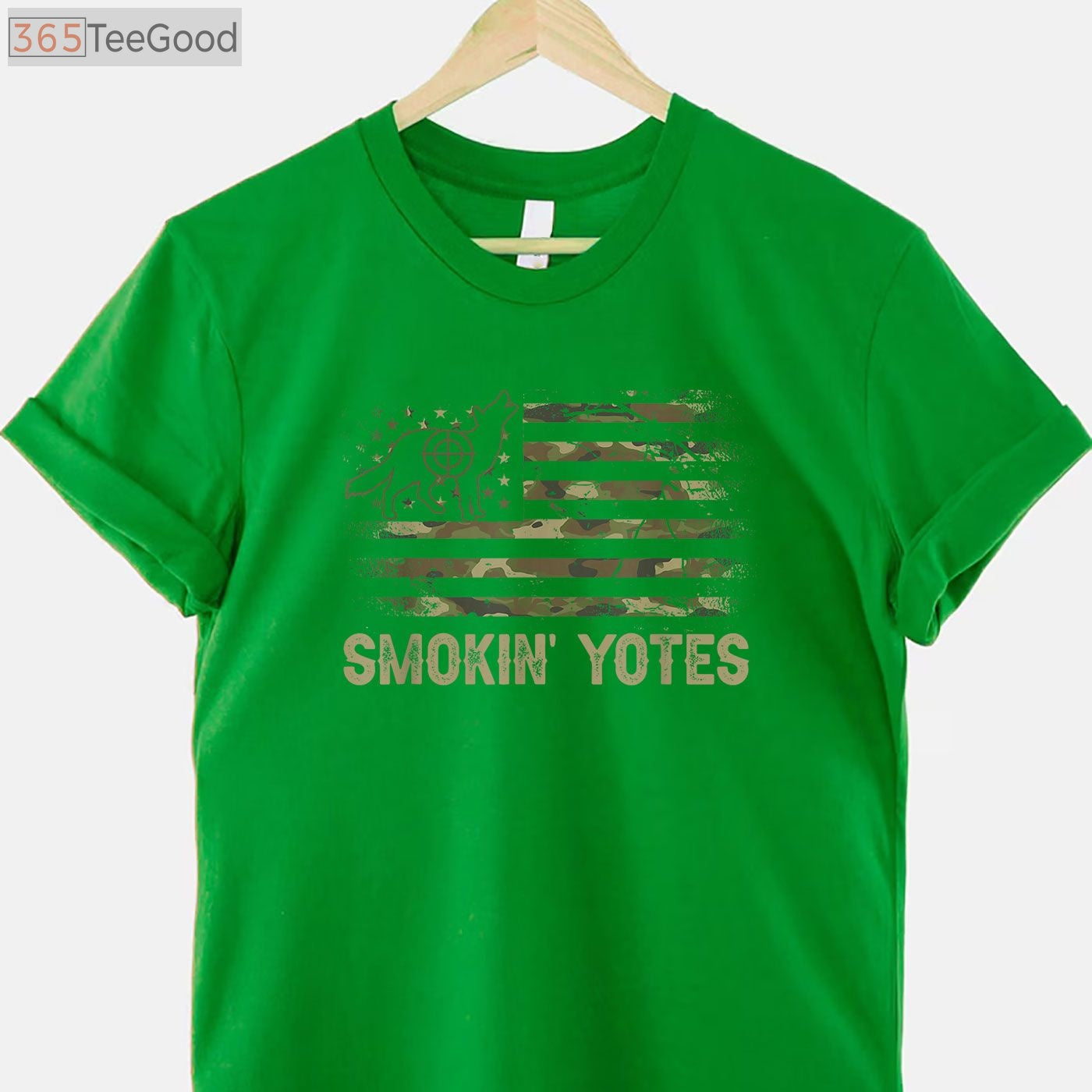 Coyote Hunting American Flag Hunting T-Shirt, Patriotic Yote Hunter Hunting Shirt