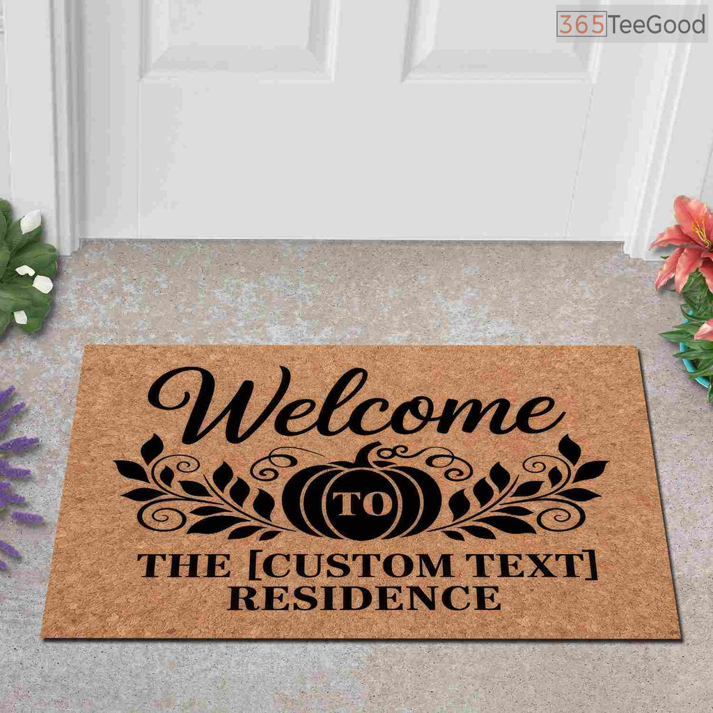 Custom Rustic Fall Doormat with Pumpkins and Leaves - Personalized Autumn Porch Decor Gift