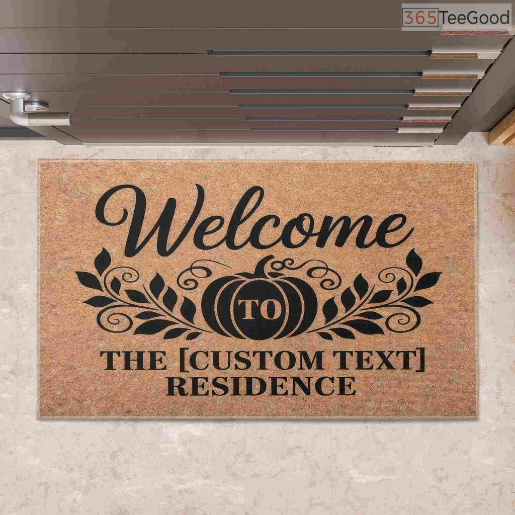 Custom Rustic Fall Doormat with Pumpkins and Leaves - Personalized Autumn Porch Decor Gift