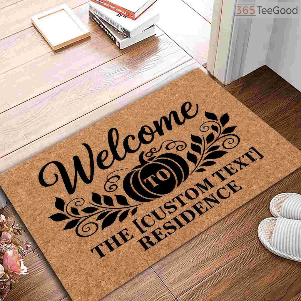Custom Rustic Fall Doormat with Pumpkins and Leaves - Personalized Autumn Porch Decor Gift
