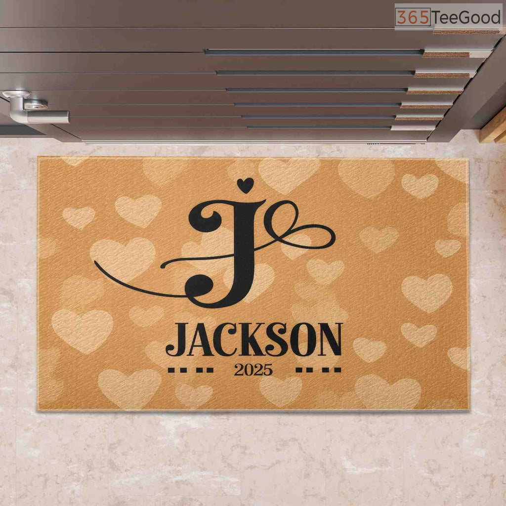 Custom Text Doormat Personalized Initial J Heart - Sweet Custom Entryway Welcome Rug for Couples