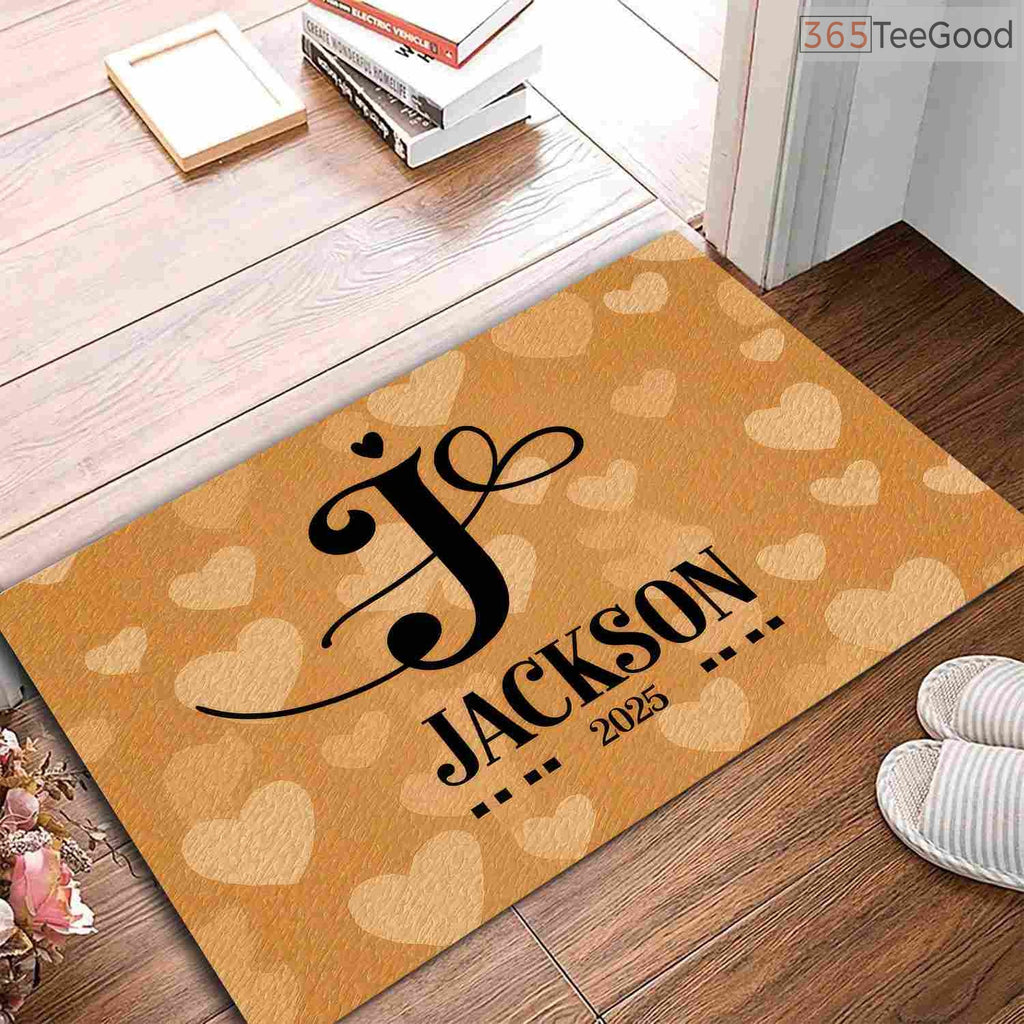 Custom Text Doormat Personalized Initial J Heart - Sweet Custom Entryway Welcome Rug for Couples