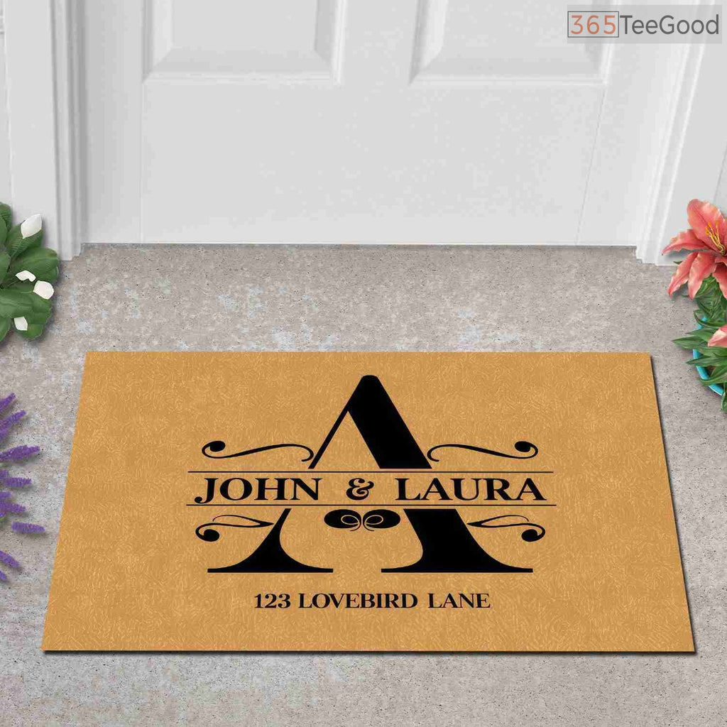 Custom Text Doormat Personalized Initial A Family - Last Name Entryway Rug for Outdoor Porch