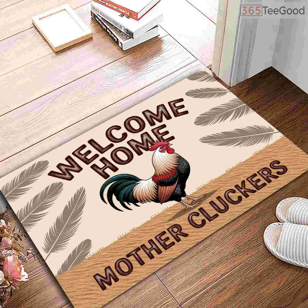 Custom Text Doormat Funny Rooster Welcome Home - Farmhouse Front Door Entryway Mat Decor