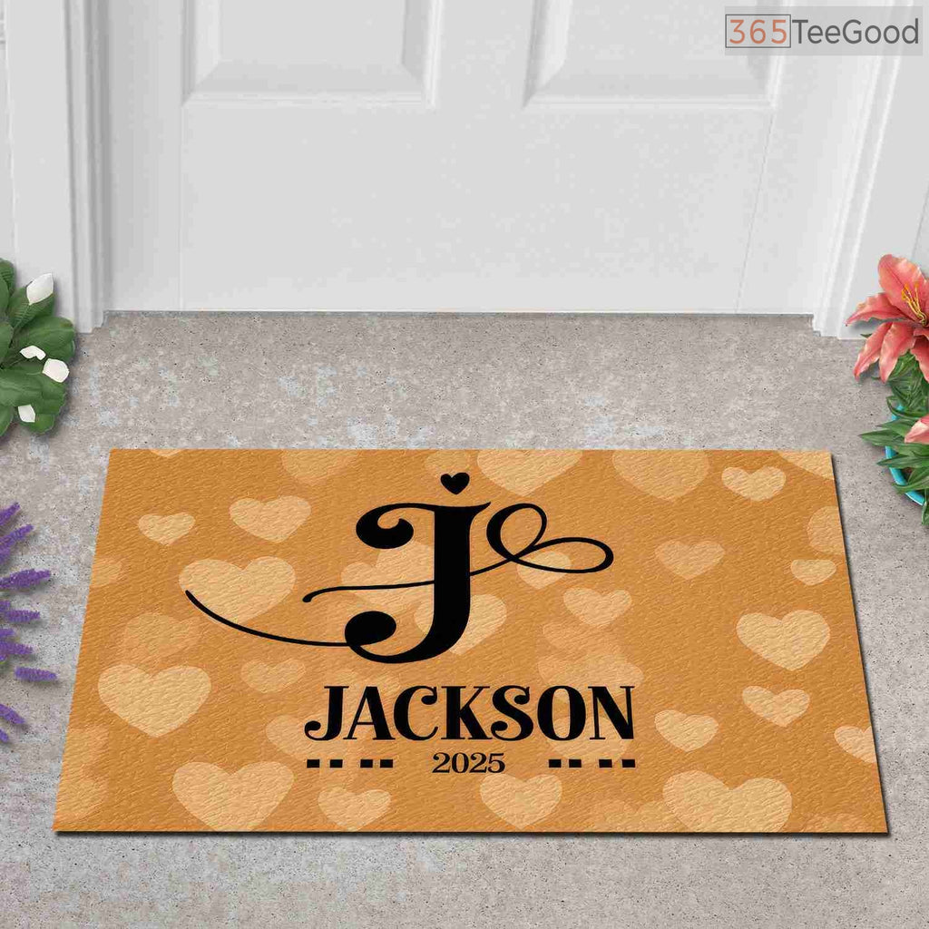Custom Text Doormat Personalized Initial J Heart - Sweet Custom Entryway Welcome Rug for Couples