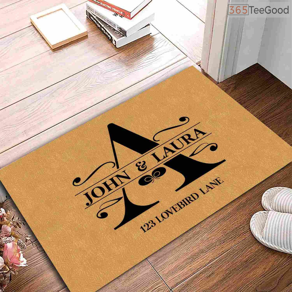 Custom Text Doormat Personalized Initial A Family - Last Name Entryway Rug for Outdoor Porch