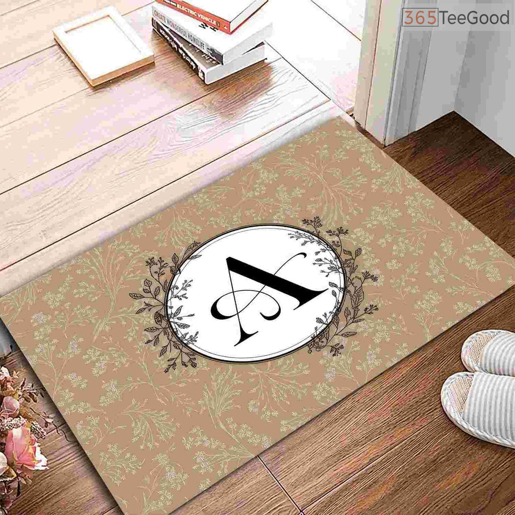 Custom Text Doormat Elegant Initial A Floral Monogram - Botanical Entryway Rug for Spring Decor