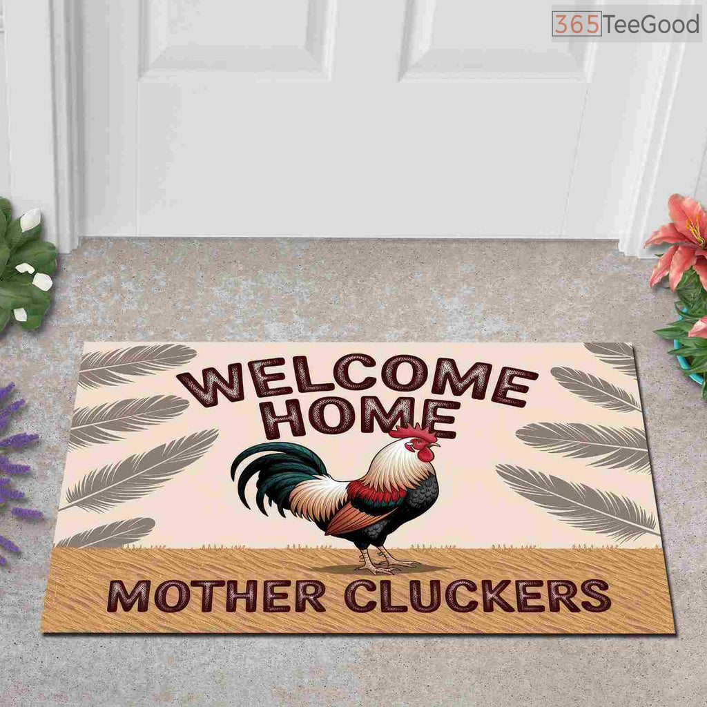 Custom Text Doormat Funny Rooster Welcome Home - Farmhouse Front Door Entryway Mat Decor