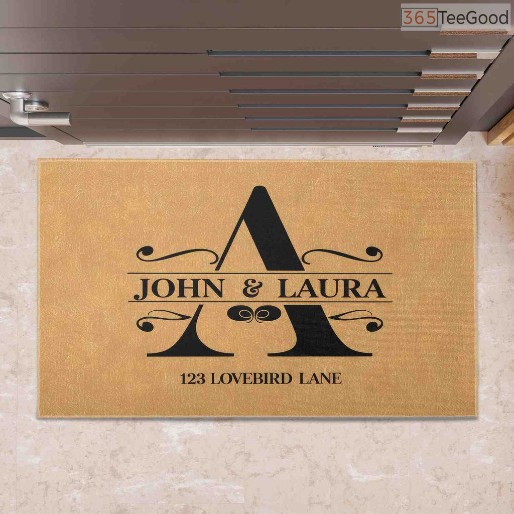 Custom Text Doormat Personalized Initial A Family - Last Name Entryway Rug for Outdoor Porch