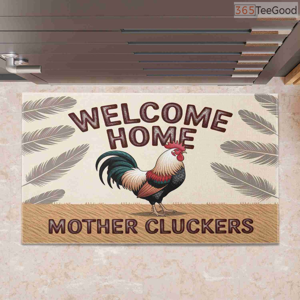 Custom Text Doormat Funny Rooster Welcome Home - Farmhouse Front Door Entryway Mat Decor