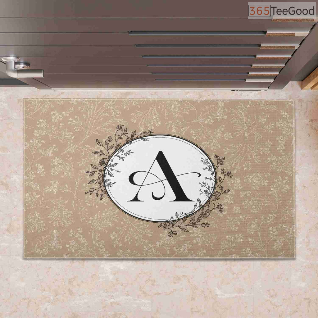 Custom Text Doormat Elegant Initial A Floral Monogram - Botanical Entryway Rug for Spring Decor