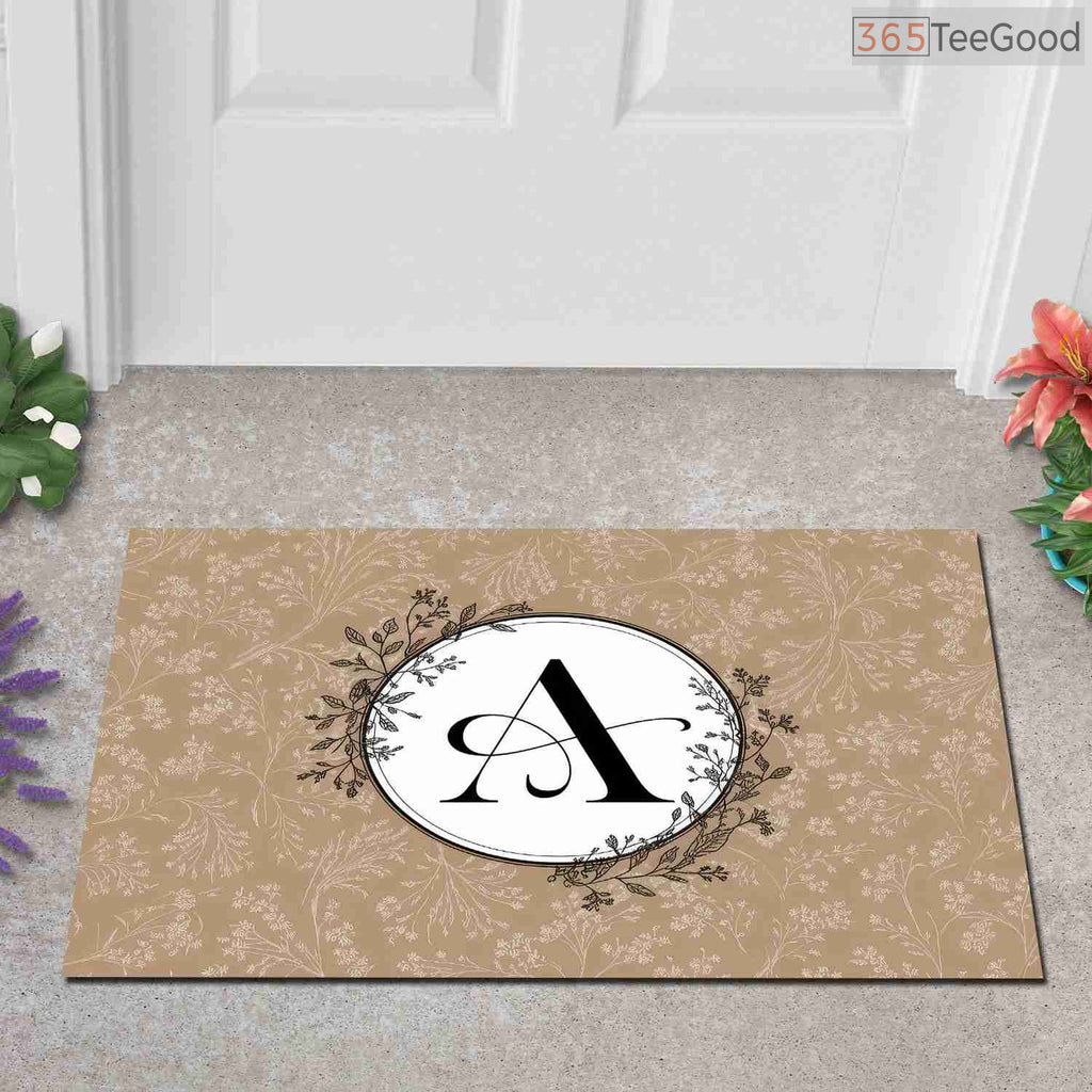 Custom Text Doormat Elegant Initial A Floral Monogram - Botanical Entryway Rug for Spring Decor