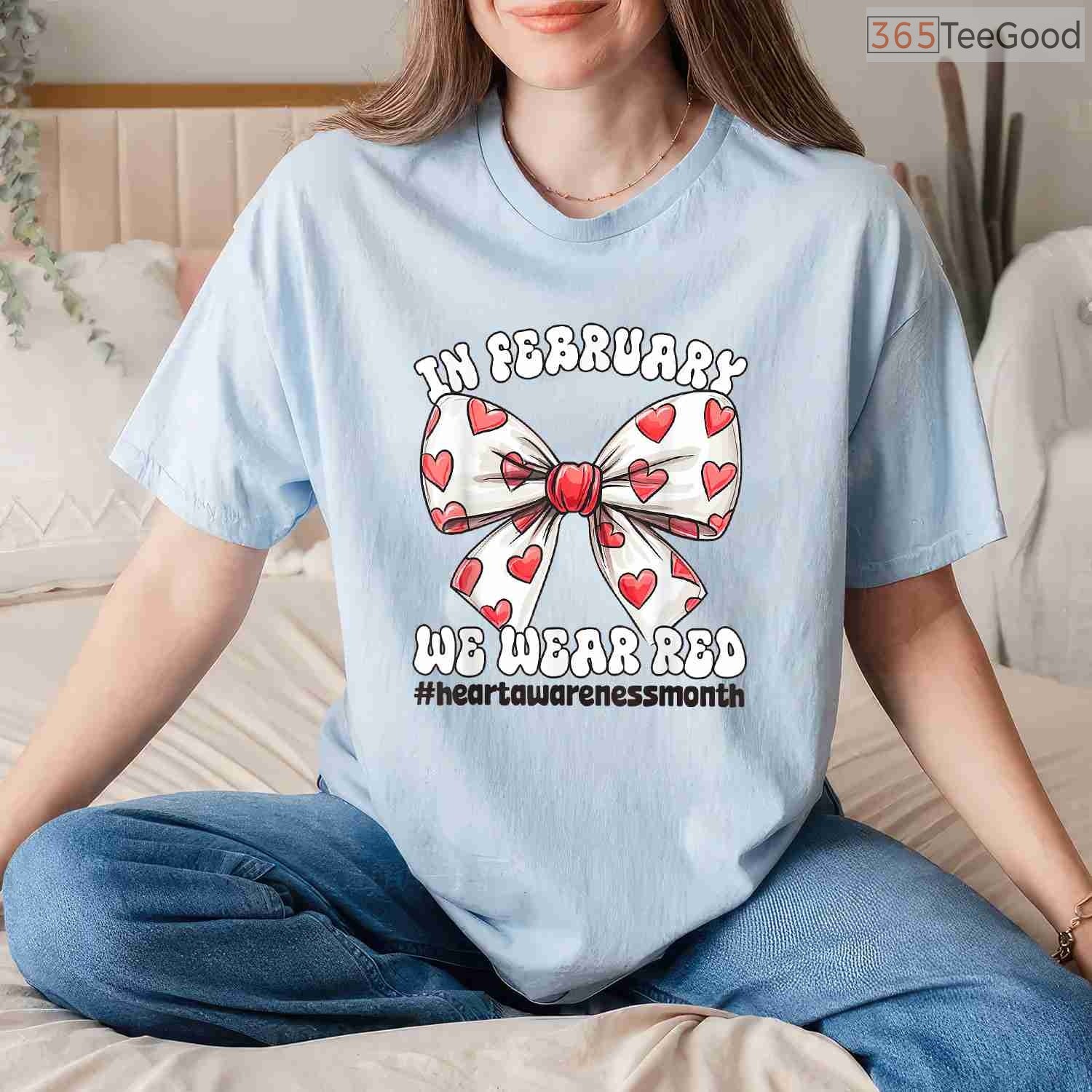 Cute Heart Bow February Shirt – We Wear Red Awareness Ribbon Tee