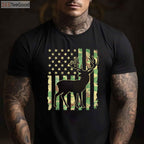 Deer Hunting USA Flag Hunting T-Shirt, Buck Camouflage Hunter Dad Hunting Shirt
