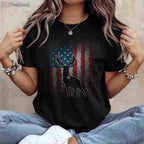 Deer Hunting American Flag Hunting T-Shirt, Whitetail Buck Antlers Hunter Shirt for Men