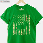 Deer Hunting USA Flag Hunting T-Shirt, Buck Camouflage Hunter Dad Hunting Shirt