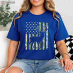 Deer Hunting USA Flag Hunting T-Shirt, Buck Camouflage Hunter Dad Hunting Shirt