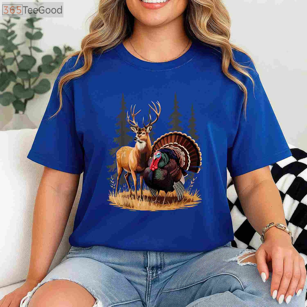 Deer and Turkey Hunting Hobby Shirt, Multi-Season Wildlife Hunter Graphic Tee