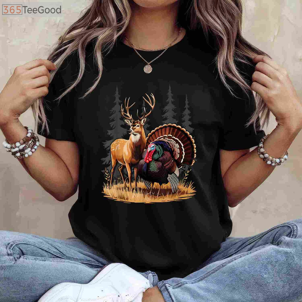 Deer and Turkey Hunting Hobby Shirt, Multi-Season Wildlife Hunter Graphic Tee