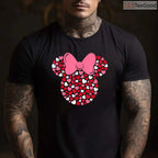 Disney Minnie Mouse Icon Pink Hearts T-Shirt, Cute Magical Kingdom Valentine Day Shirt Black Small