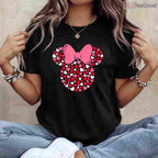 Disney Minnie Mouse Icon Pink Hearts T-Shirt, Cute Magical Kingdom Valentine Day Shirt Black Small