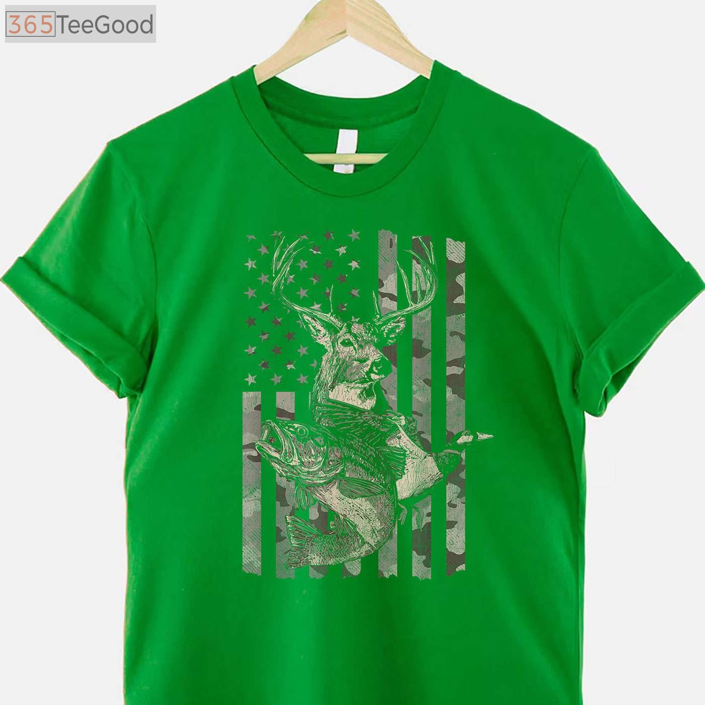 Distressed American Flag Fishing and Hunting Shirt, Dual Hobby Outdoor Gift