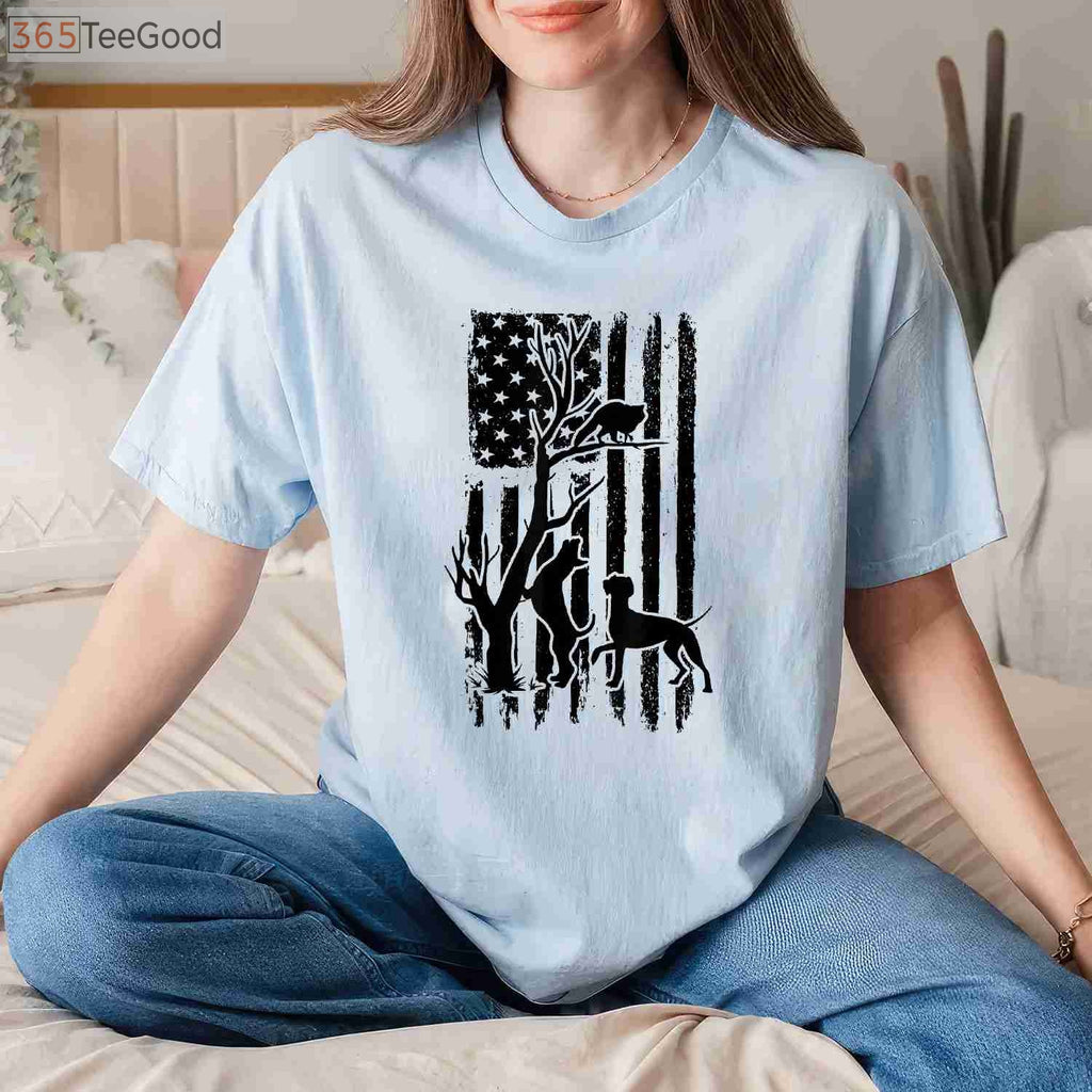 Dog Lover Hunting T-Shirt, Patriotic Coonhunter USA Flag Hunting Dog Coon Hound Shirt