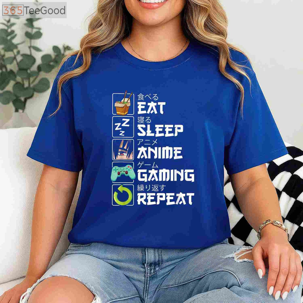 Eat Sleep Anime Gaming Repeat T-Shirt - Kawaii Otaku Manga Apparel