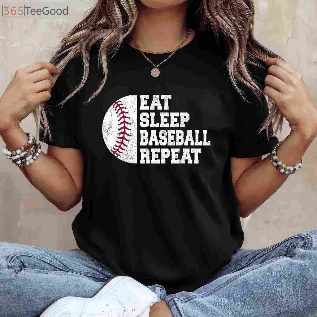 Eat Sleep Baseball Repeat T-Shirt - Funny Baseball Player Gift Apparel