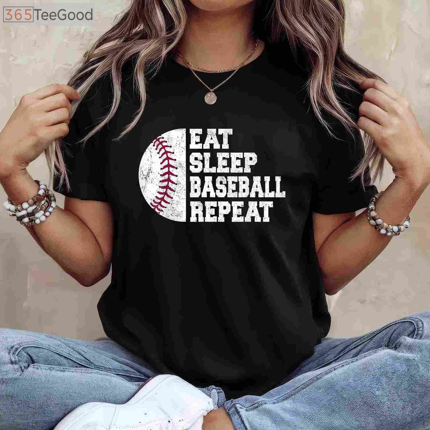 Eat Sleep Baseball Repeat T-Shirt - Funny Baseball Player Gift Apparel