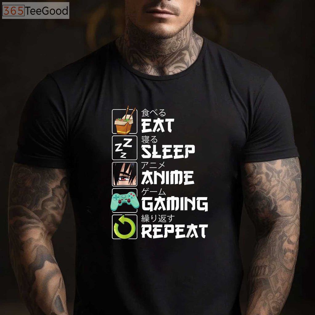 Eat Sleep Anime Gaming Repeat T-Shirt - Kawaii Otaku Manga Apparel