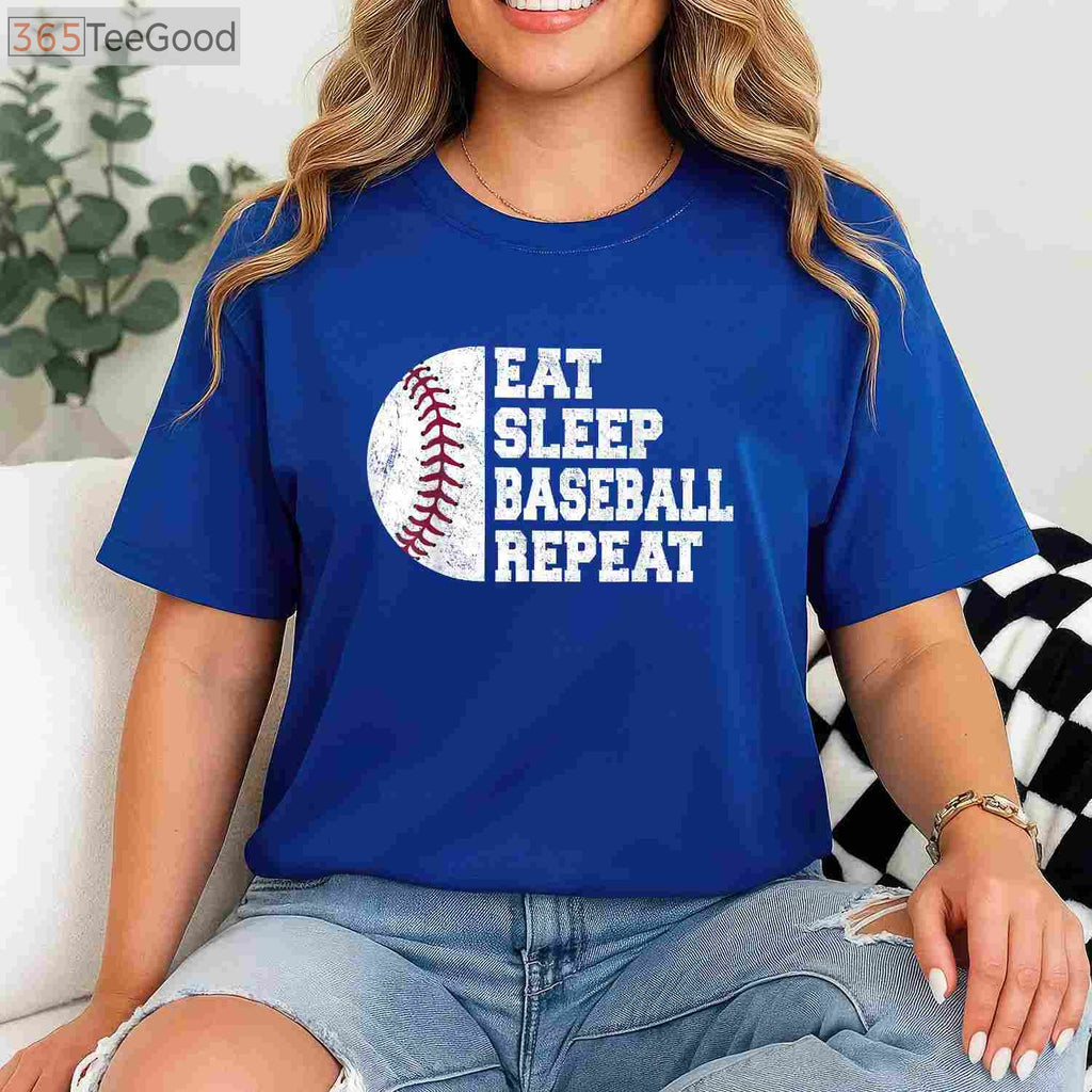 Eat Sleep Baseball Repeat T-Shirt - Funny Baseball Player Gift Apparel