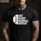 Eat Sleep Baseball Repeat T-Shirt - Funny Baseball Player Gift Apparel