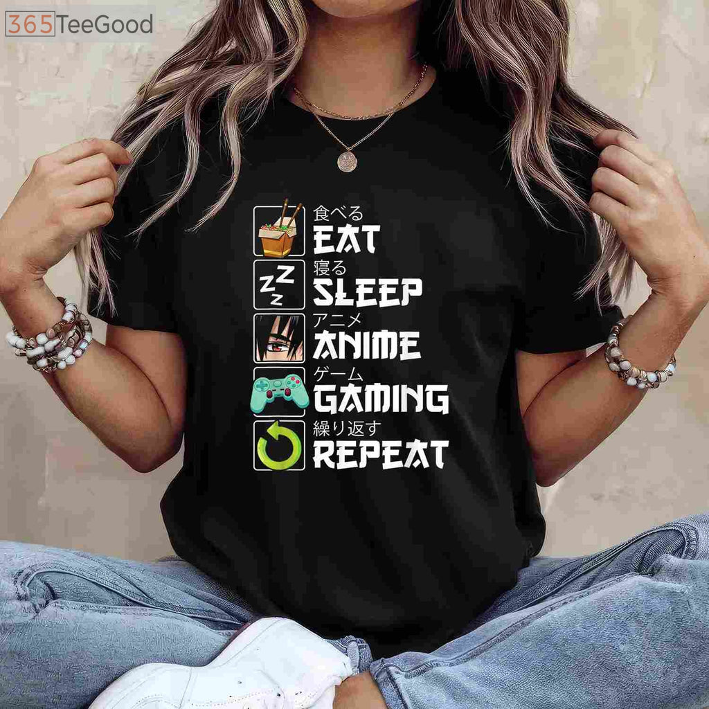 Eat Sleep Anime Gaming Repeat T-Shirt - Kawaii Otaku Manga Apparel