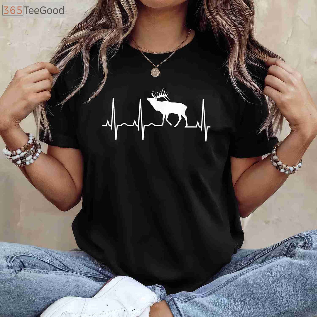 Elk Heartbeat Hunting T-Shirt, Elk Hunting Shirt for Elk Lovers Men Women Kids