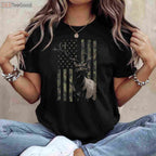 Elk Hunting Camo American Flag Hunting T-Shirt, Camouflage Elk Hunter Shirt